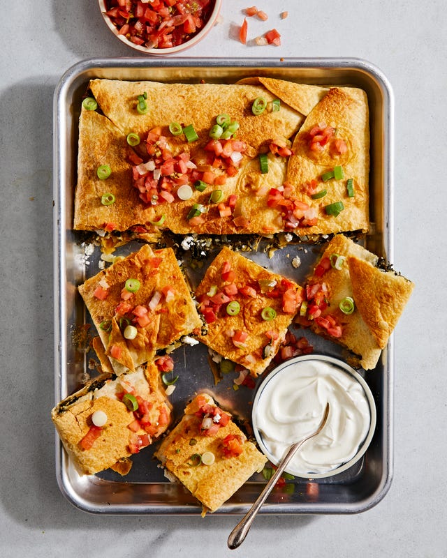 sheet pan spanakopita quesadillas