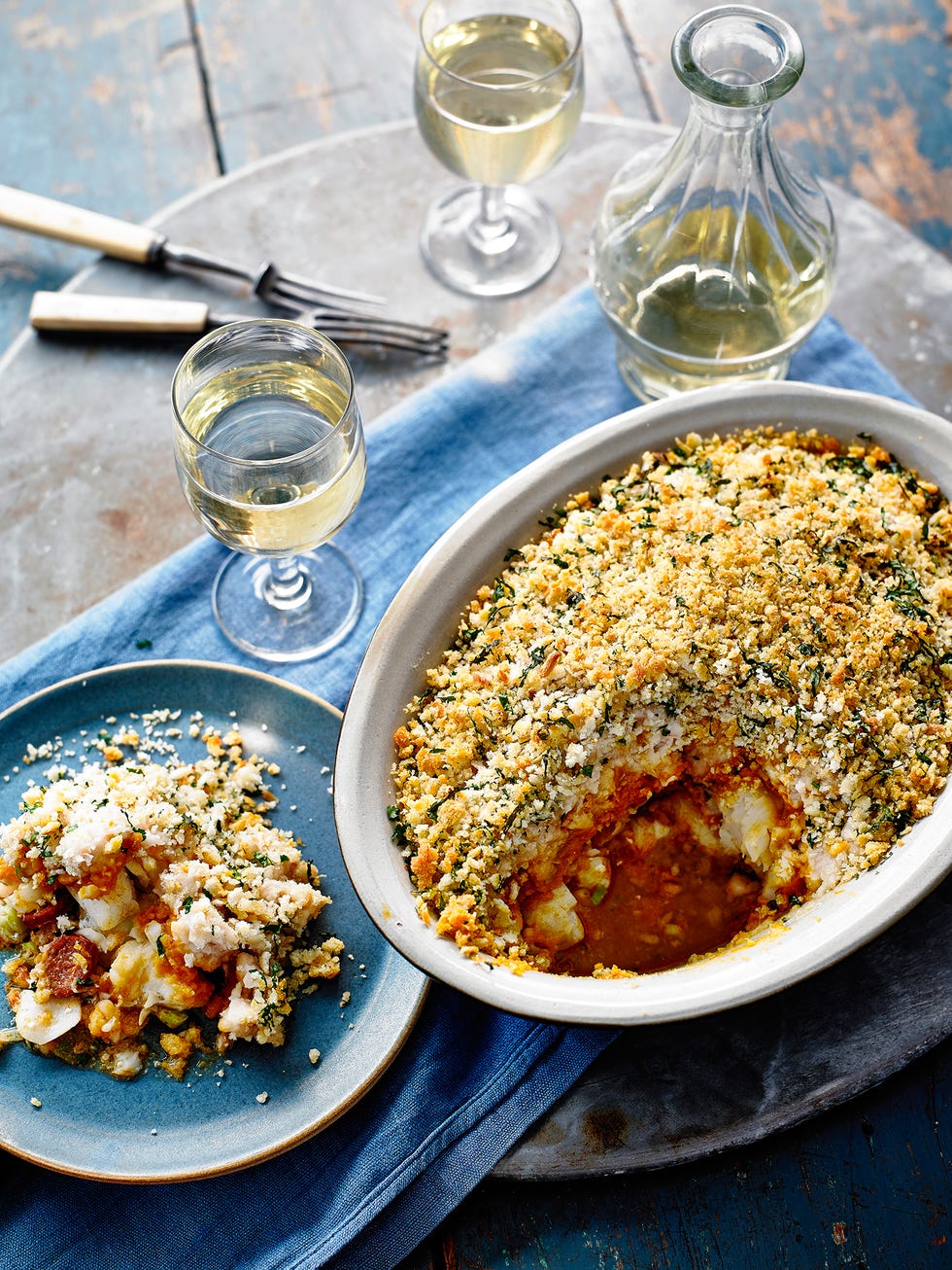 cod, chorizo and cannellini bean pie