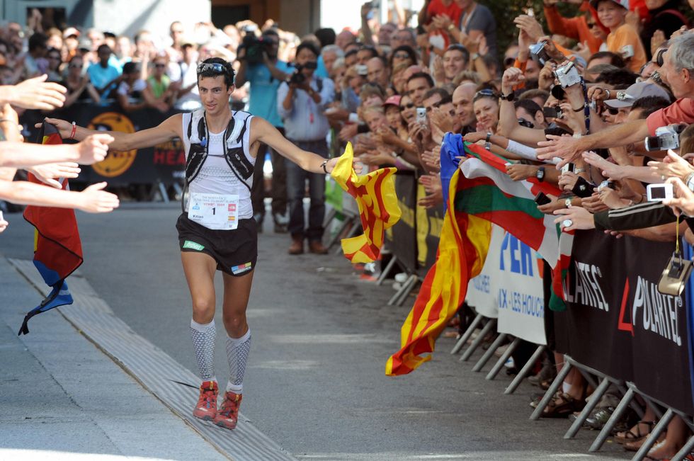 spanish kilian jornet reacts as finishin