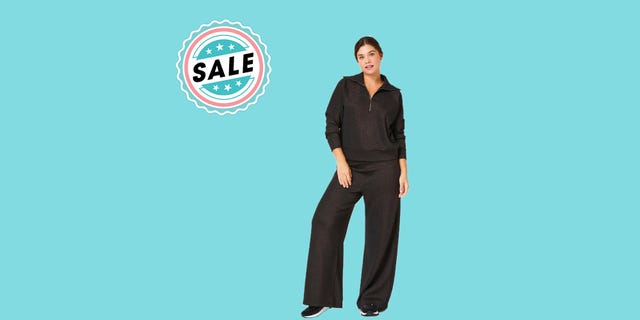 spanx air essentials set on blue background with sale badge