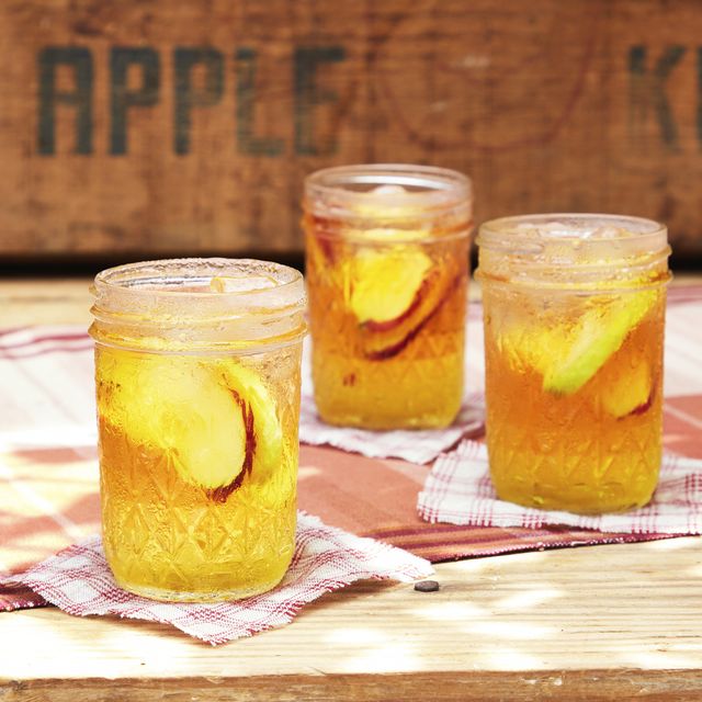 sparkling cider and bourbon cocktails in mason jars