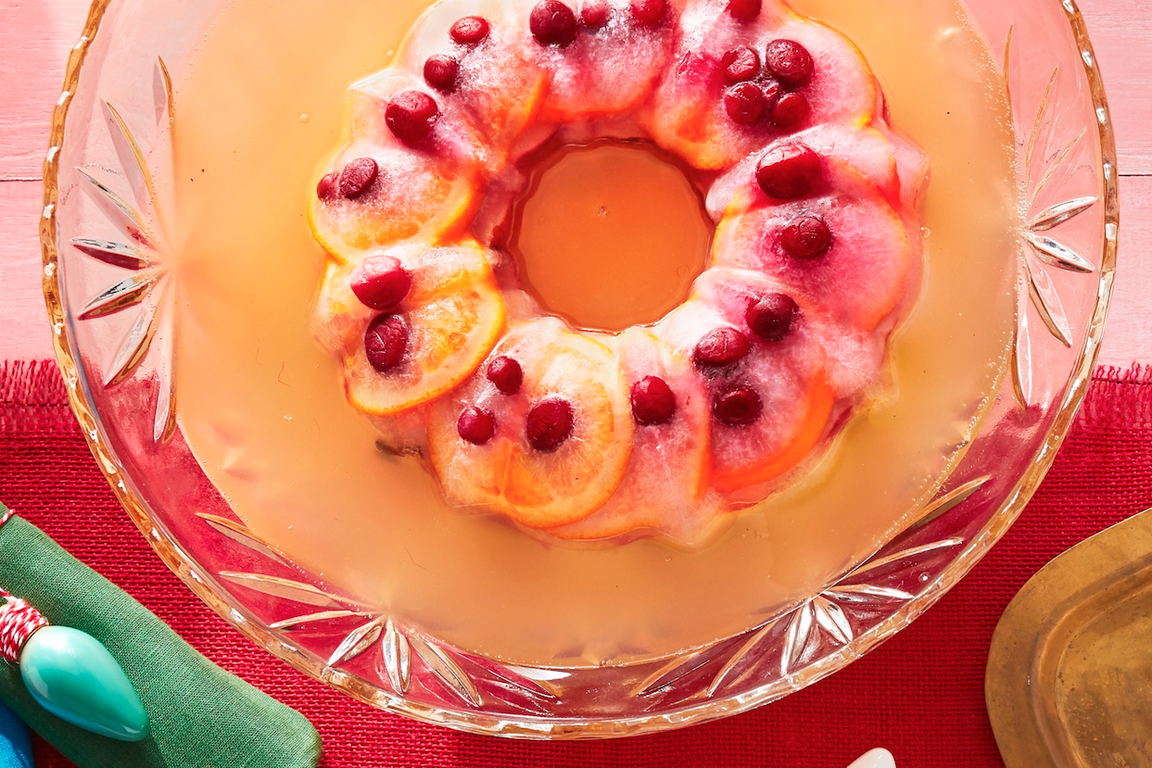 Blushing Champagne Punch with Citrus Ice Ring — Cooking with Class