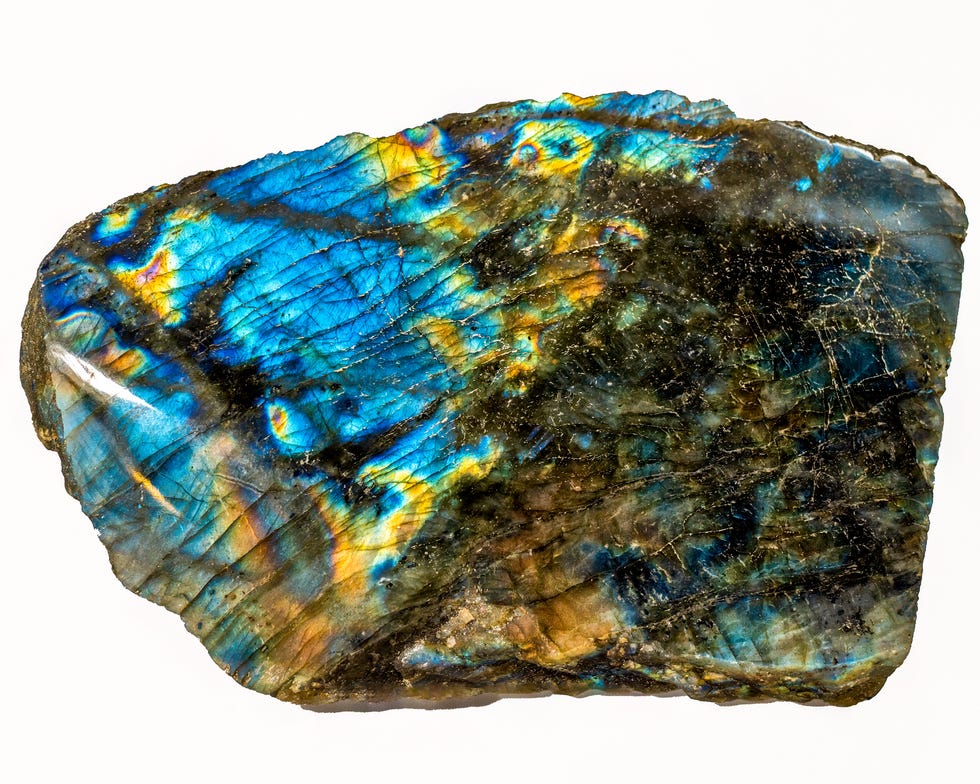 spectrolite, labradorite plagioclase feldspar, madagascar, showing labradorescence