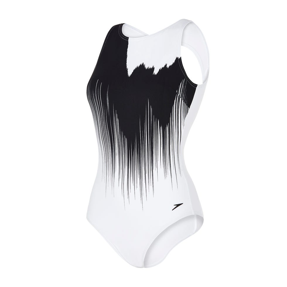 White, Clothing, One-piece swimsuit, Product, Swimwear, Neck, Black-and-white, Monokini, Sportswear, T-shirt, 