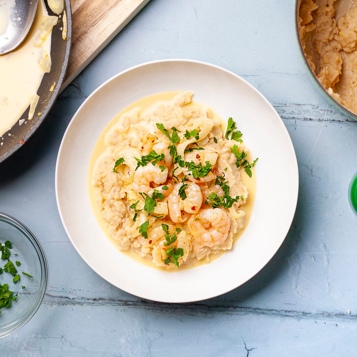 Speedy Fennel Prawns with Butter Bean Mash