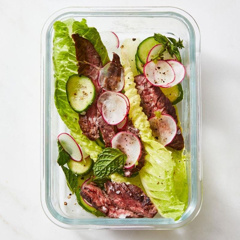 grilled steak salad with sliced radishes
