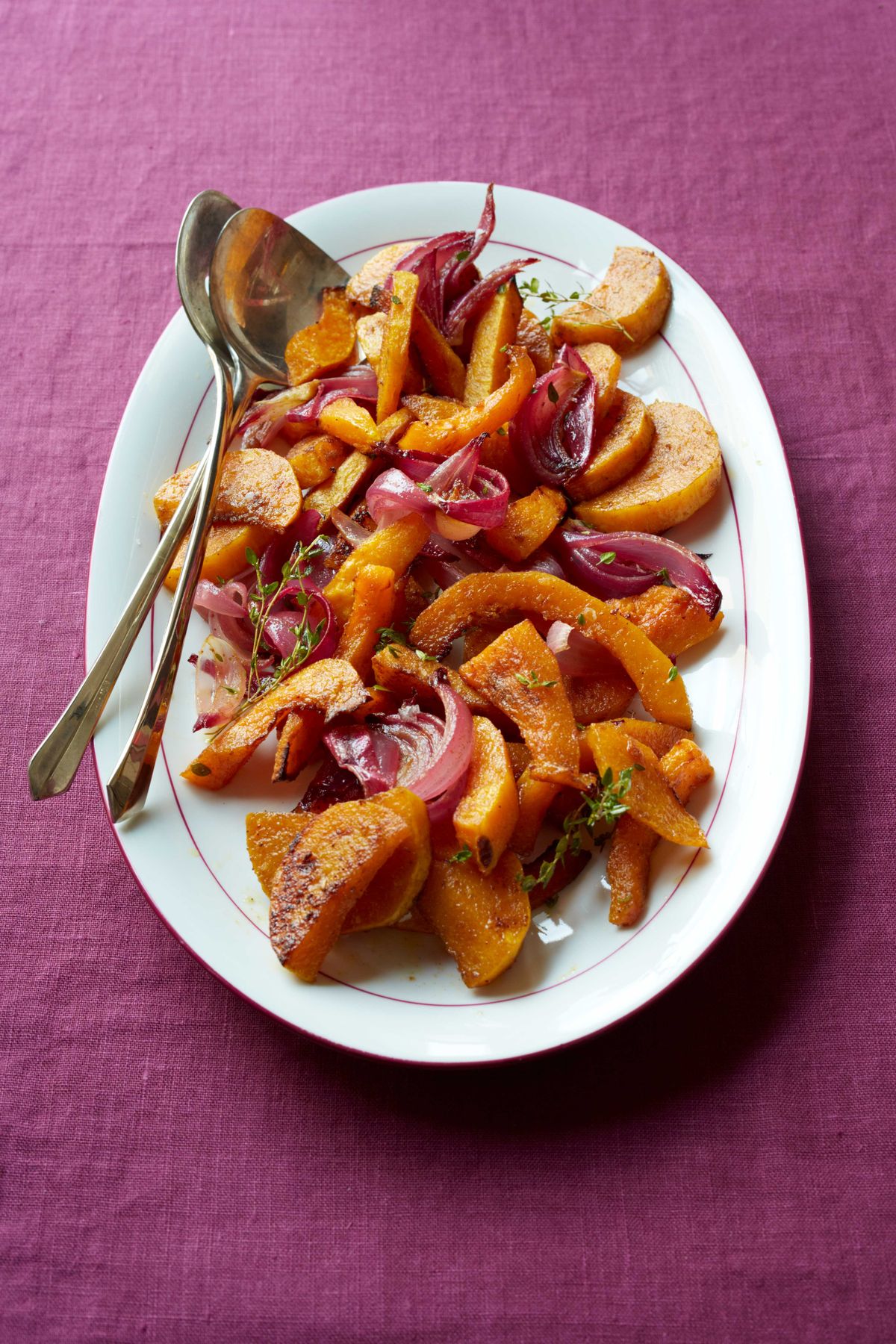 vegan thanksgiving recipes spice roasted butternut squash and red onions
