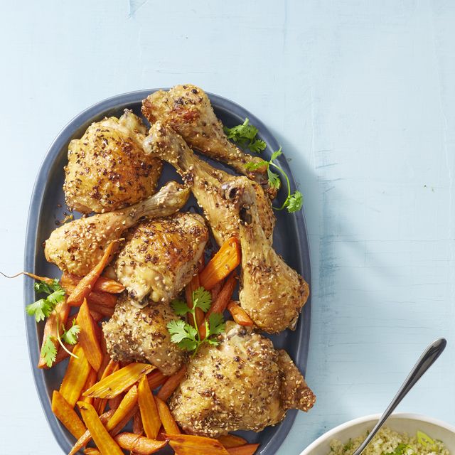 spiced sesame chicken with carrots and couscous