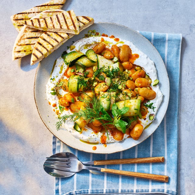 spiced yogurt with harissa beans