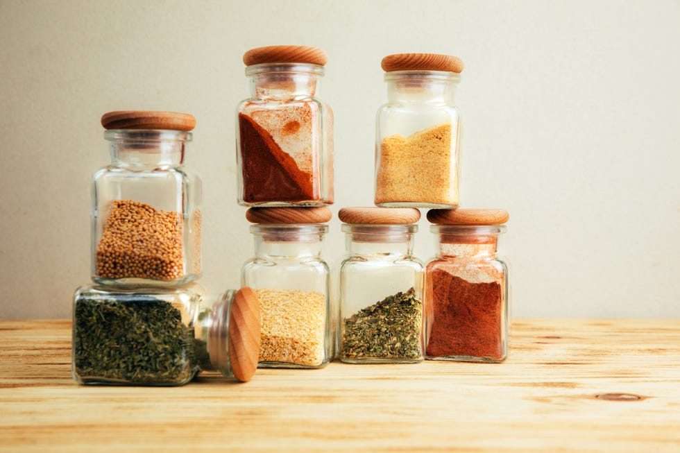 glass jars of herbs and spices