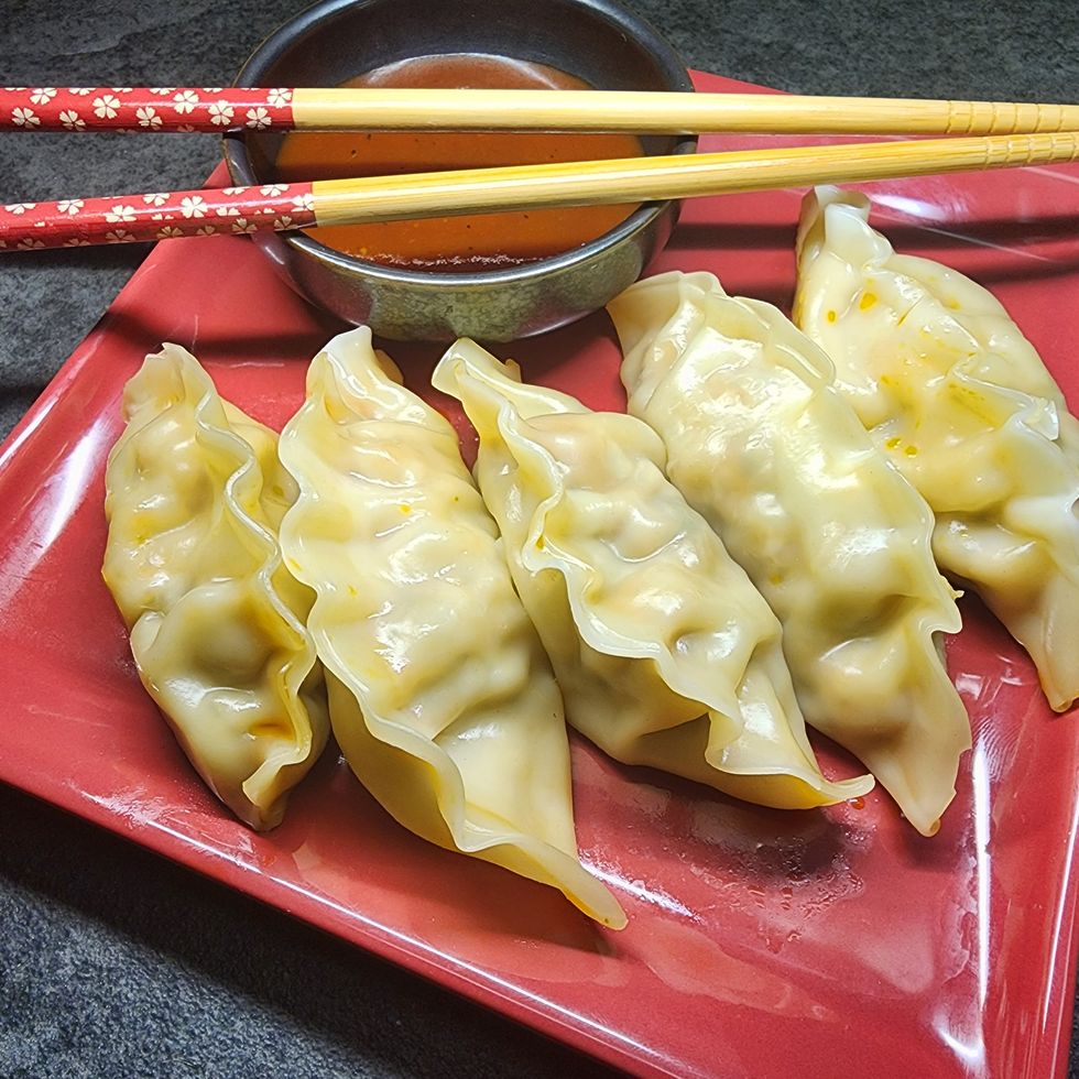 spicy pork and chive steamed dumplings