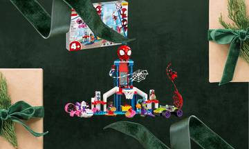 lego spider man web quarters on a festive background