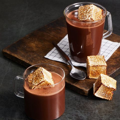 a mug of hot chocolate with toasted marshmallows