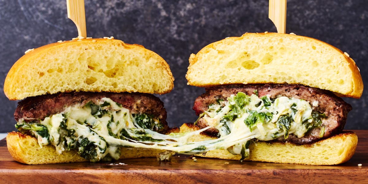 preview for Spinach & Artichoke-Stuffed Burgers Are Game Day Perfection