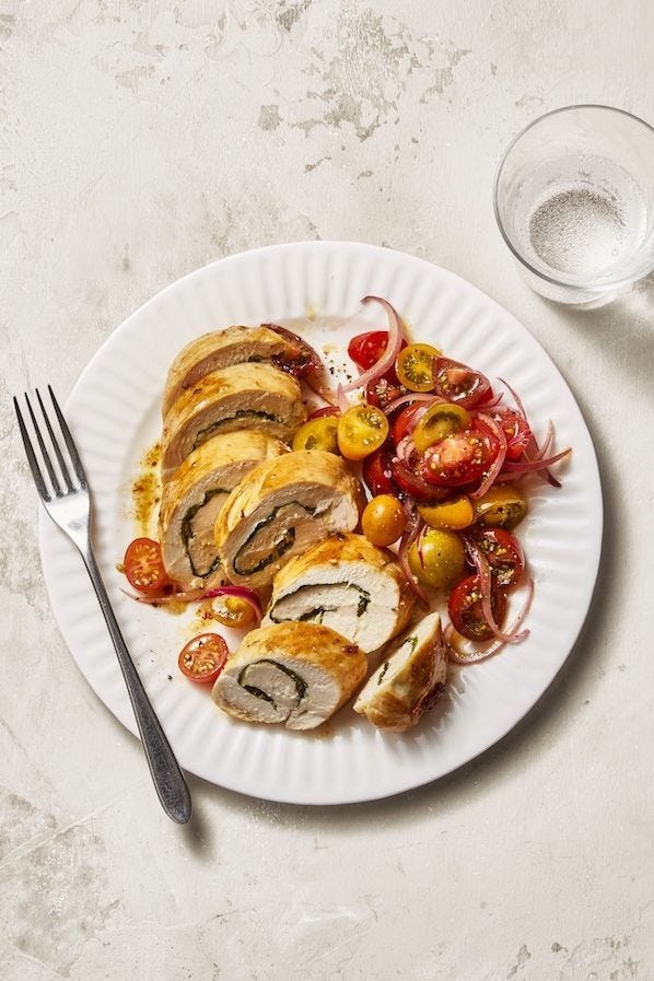 chicken roulades with marinated tomatoes