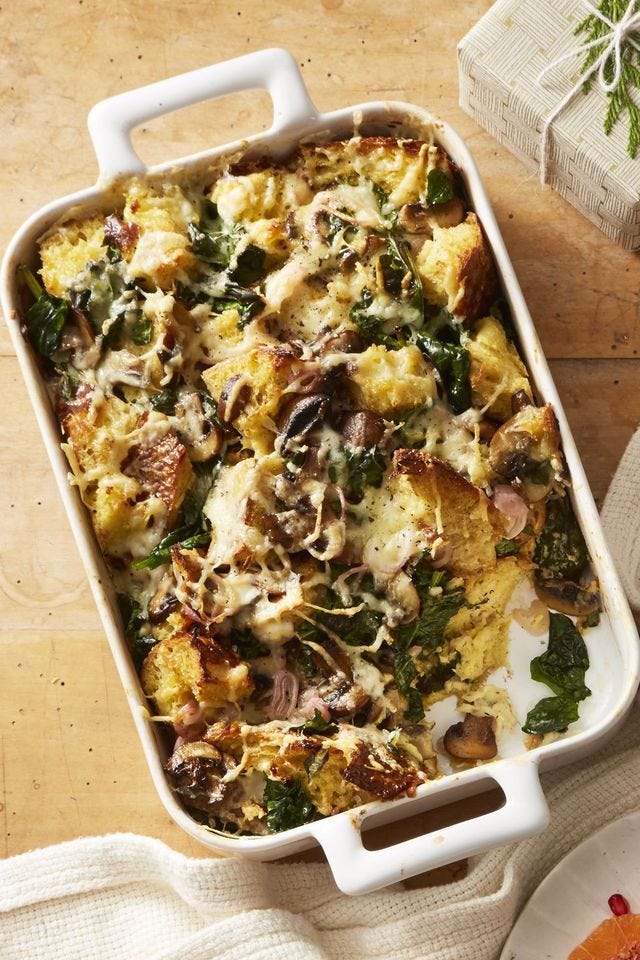 spinach recipes - spinach and mushroom bread pudding