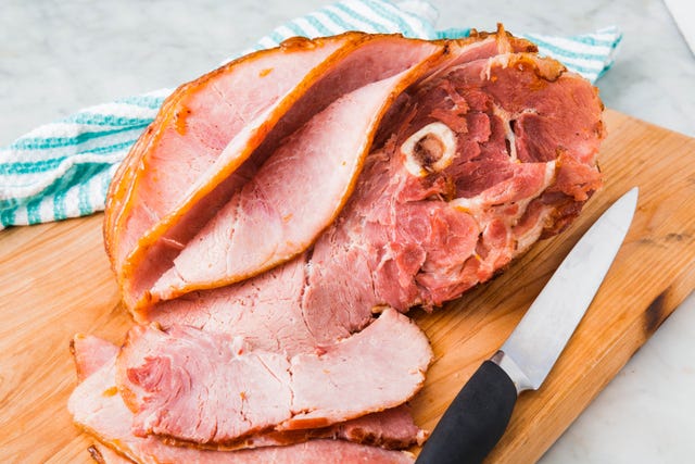 spiral ham sliced with bourbon glaze