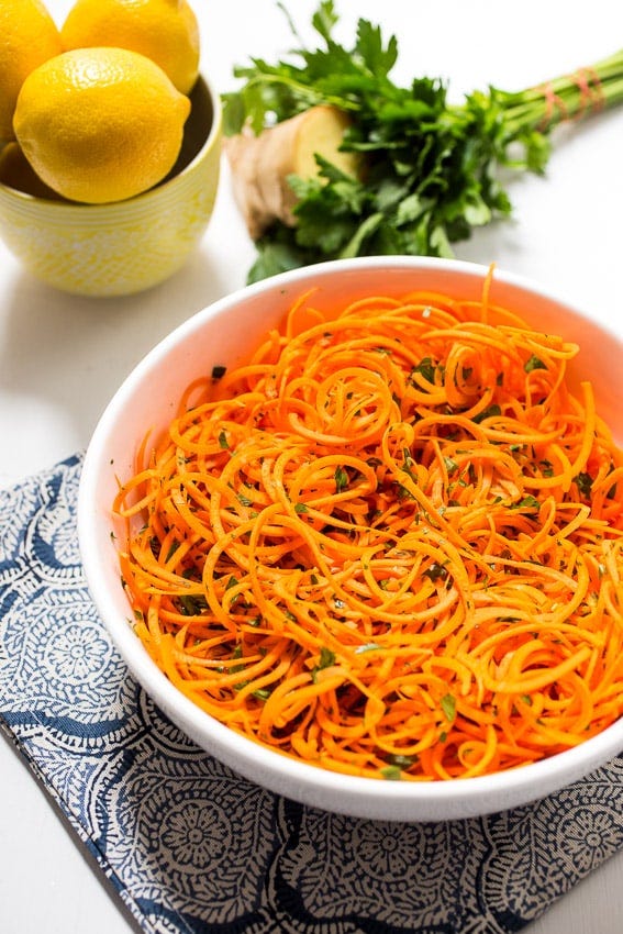 spiralized carrot salad with lemon-ginger dressing 