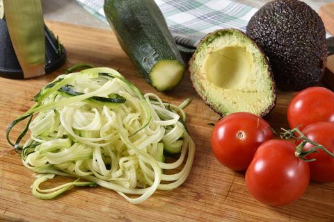 Spiralized zucchini with tomatoes and avocado