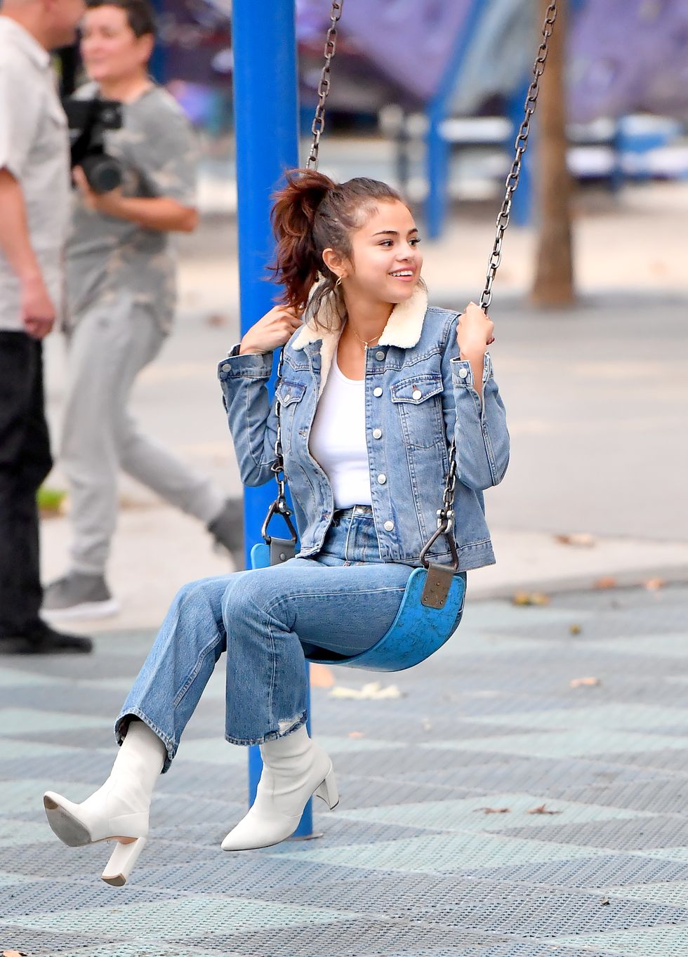 Selena Wore a Denim Outfit to the Playground and Look How Happy She Is