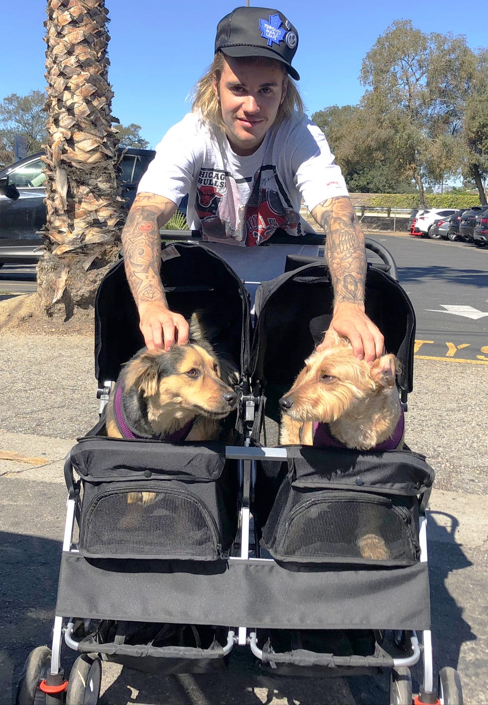 Justin Bieber steps out in LA carrying his dog in a Louis Vuitton bag -  November 3.