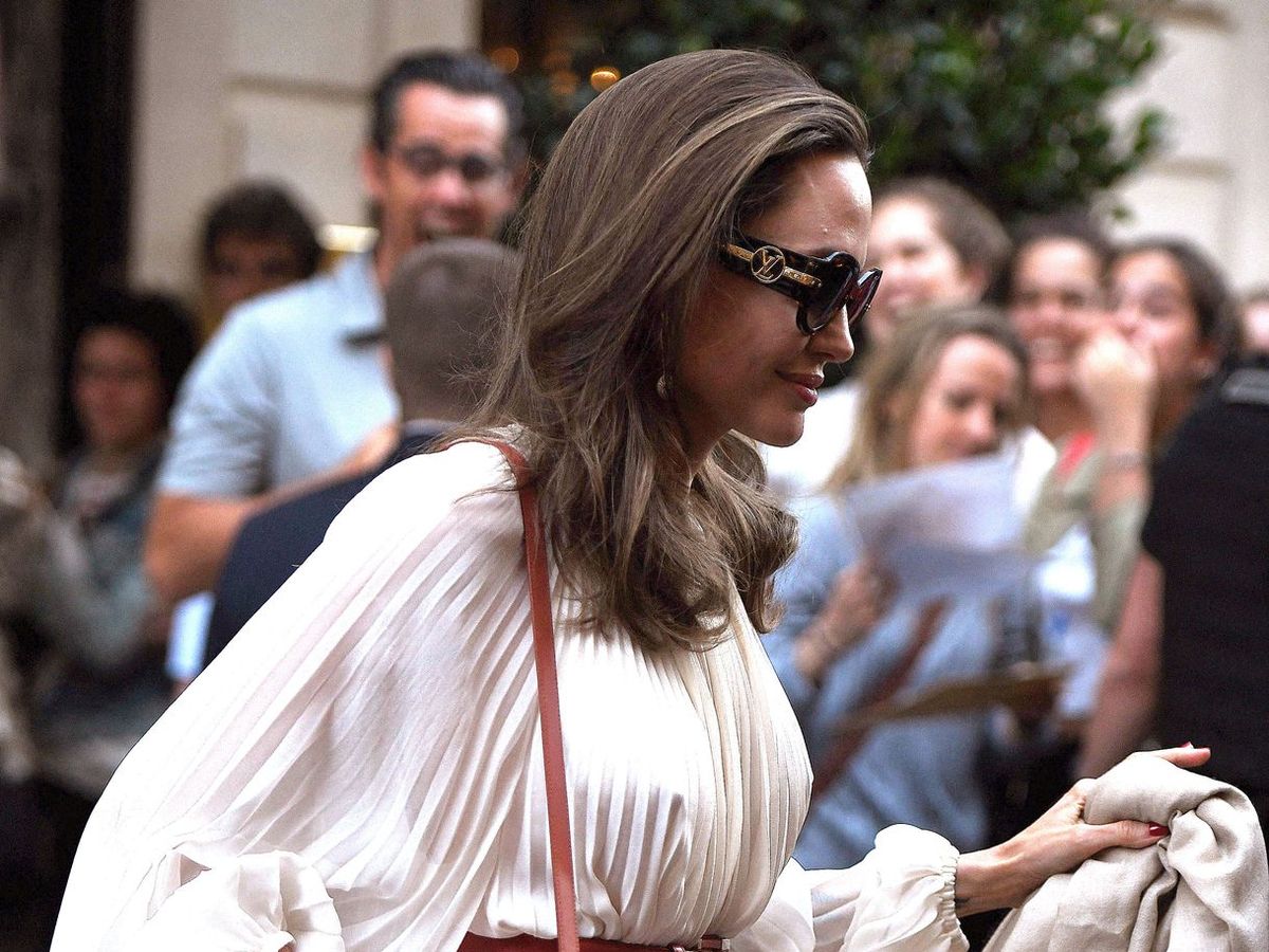 Angelina Jolie Wears White Peplum Dress in Paris