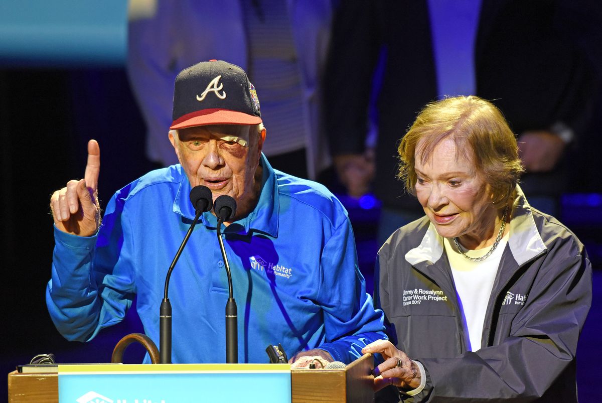Jimmy Carter, Seen With 14 Stitches In His Head From Another Fall At His Home, Appears At "Habitat For Humanity" Opening Ceremony