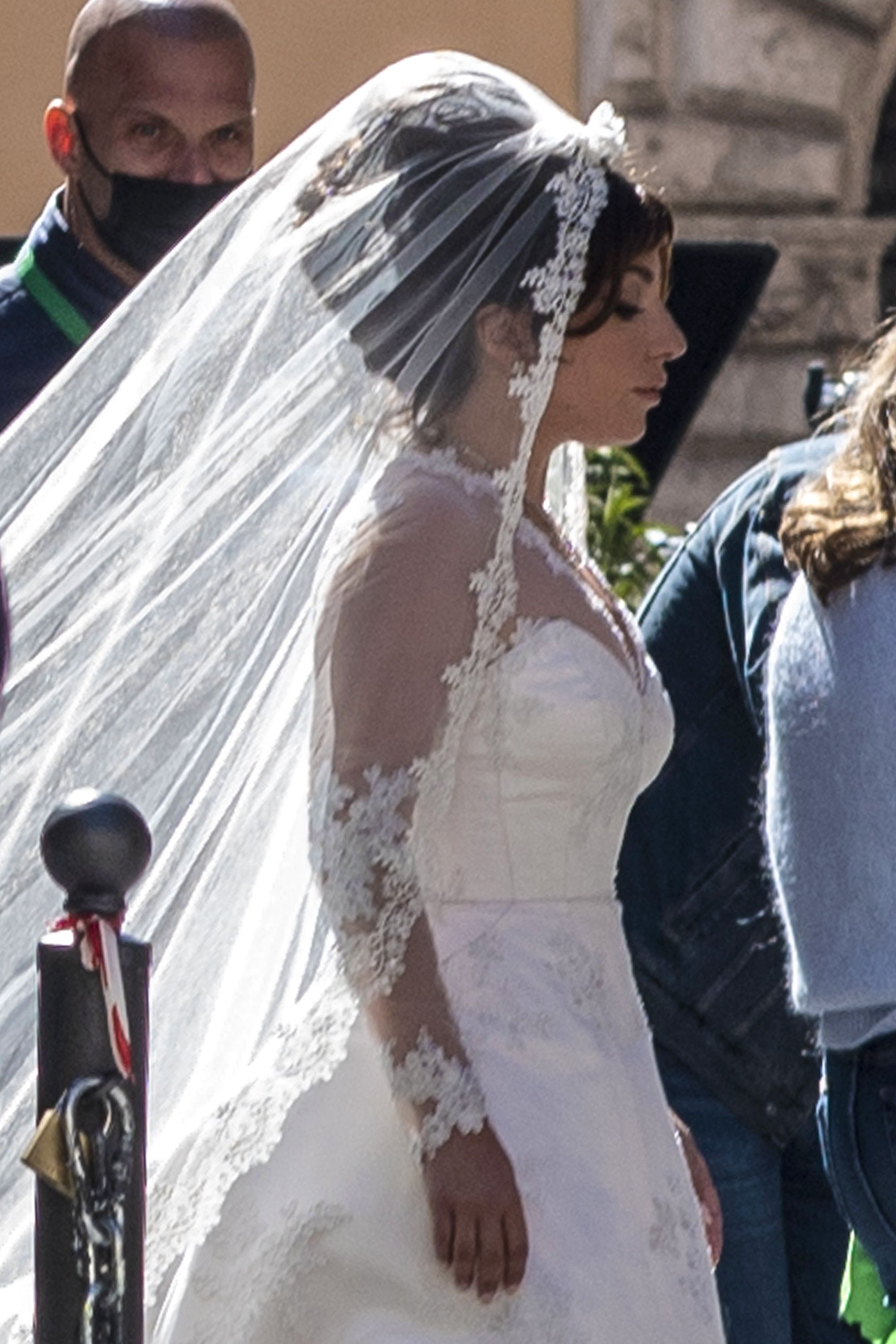 Lady Gaga Wore Two Wedding Dresses on the House of Gucci Set