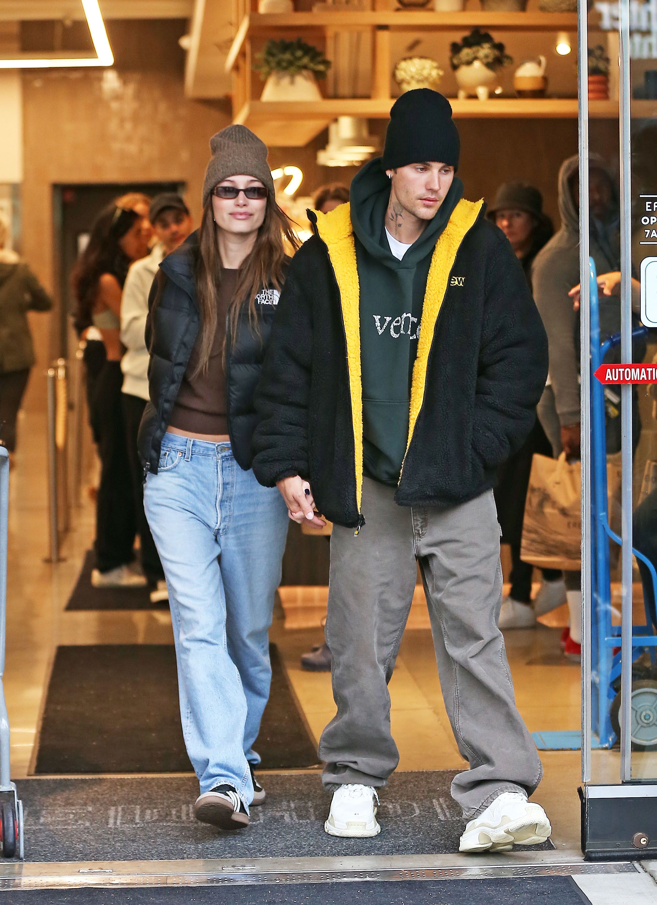 Hailey and Justin Bieber Coordinate in Baggy Jeans After Oscars