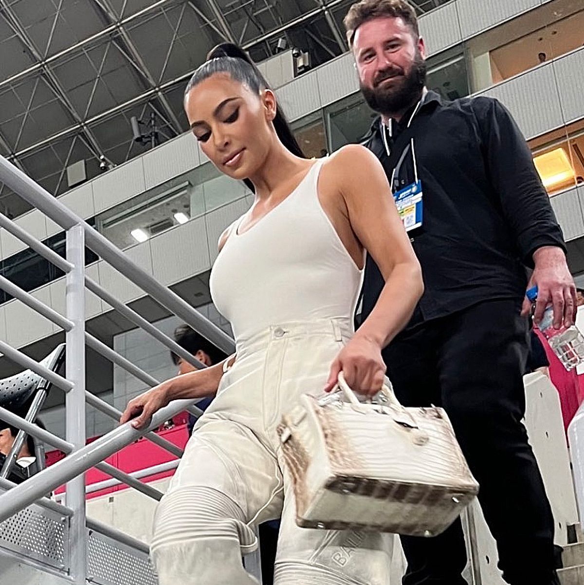 Kim Kardashian Steps Out in Japan in a Beige Look and Rare Birkin