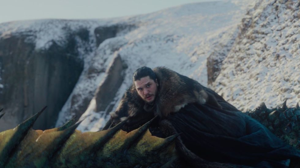 SPOILER – Do not use as lead/index image until after 10pm on 15/4/19 – Game of Thrones: Jon Snow / dragon