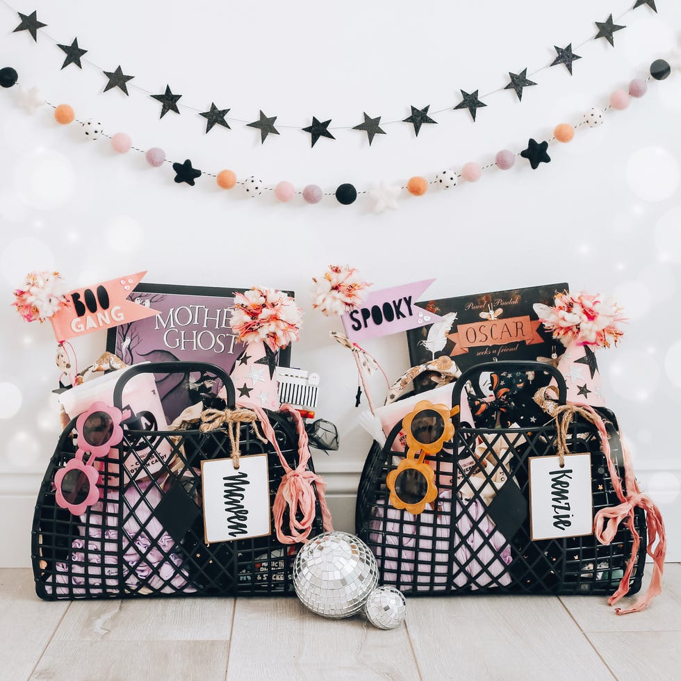 a spooky basket in a black jelly bag