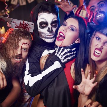 Spooky costumes of party people