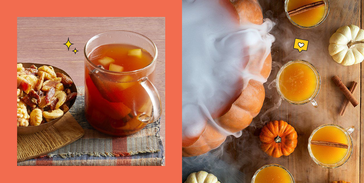 a pumpkin containing punch with fog coming out of the top