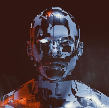 Spooky futuristic male cyborg