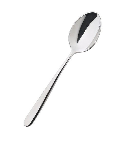 metal spoon isolated on white background, top view