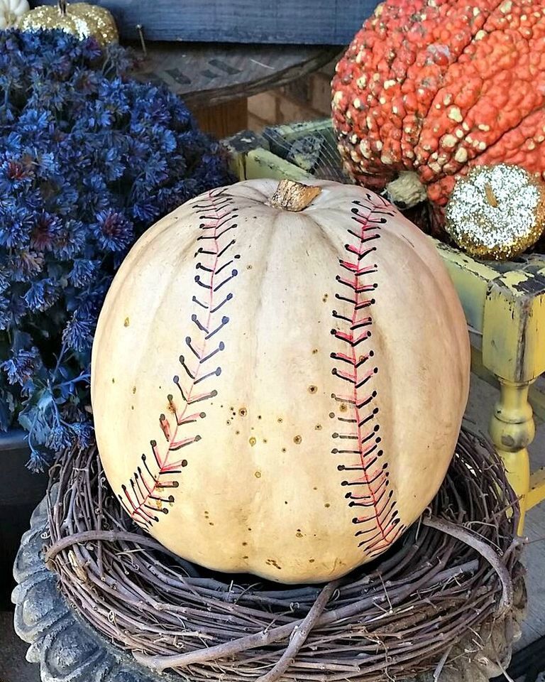 white pumpkin decor ideas baseball