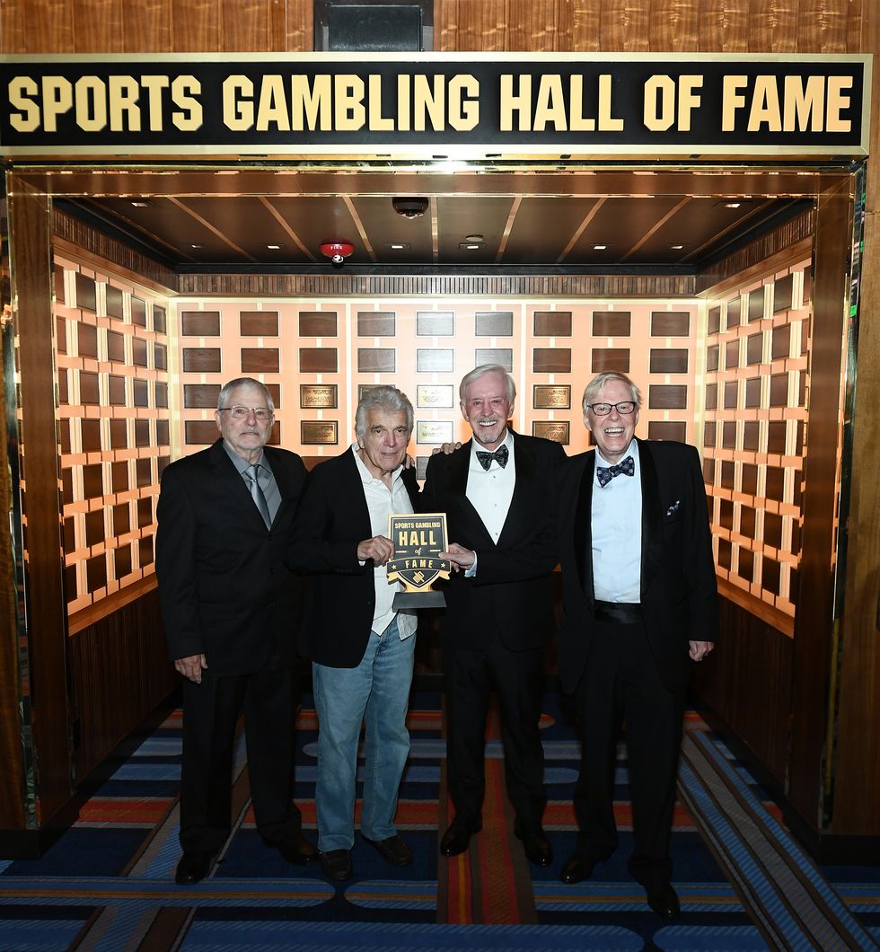 las vegas, nevada august 11 l r sports gambling hall of fame inductees scotty schettler, jimmy vaccaro, billy walters and roxy roxborough attend the sports gambling hall of fame inaugural ceremony at circa resort casino on august 11, 2023 in las vegas, nevada photo by bryan steffygetty images for circa resort casino