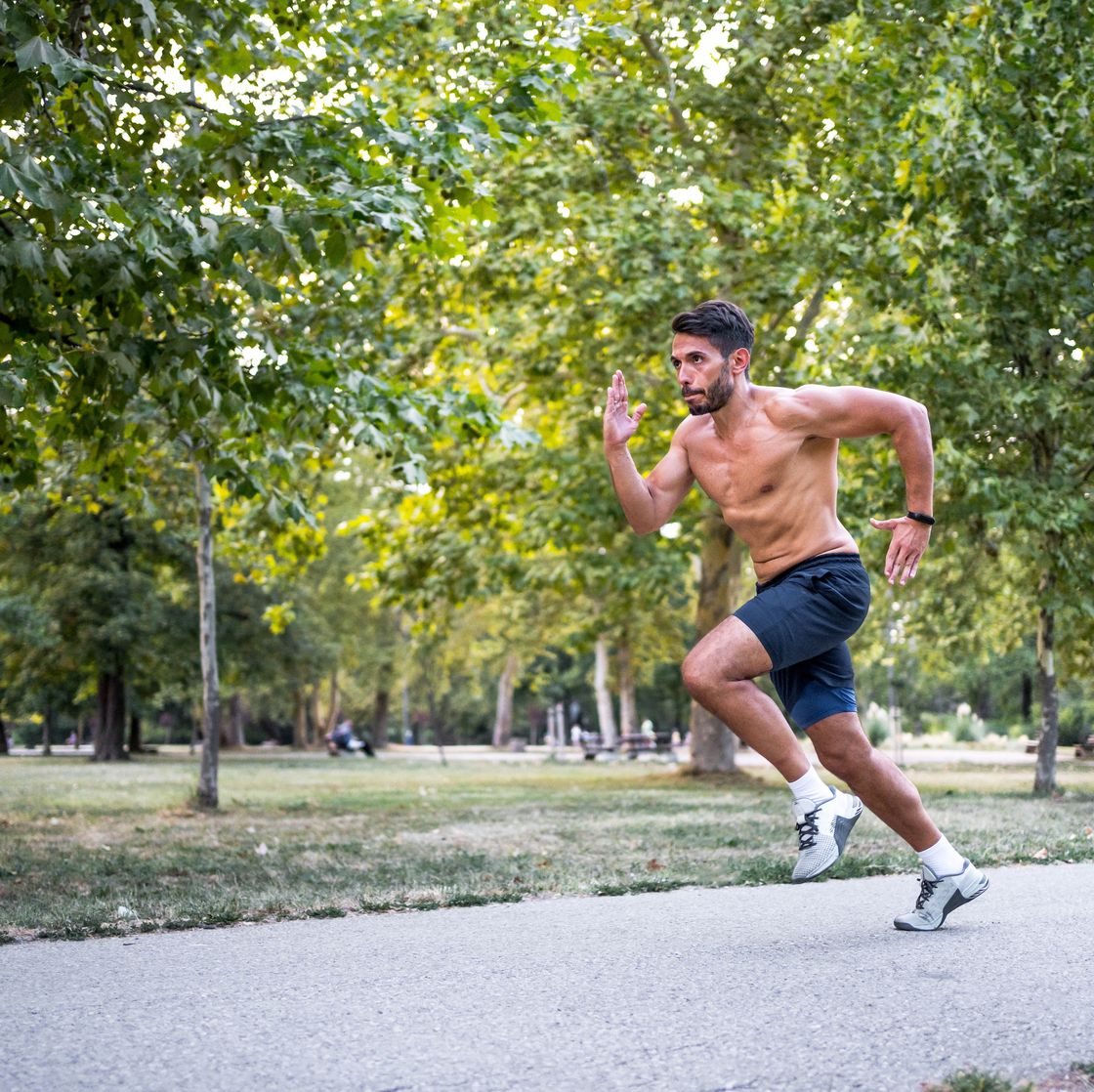 sporty man running outdoor