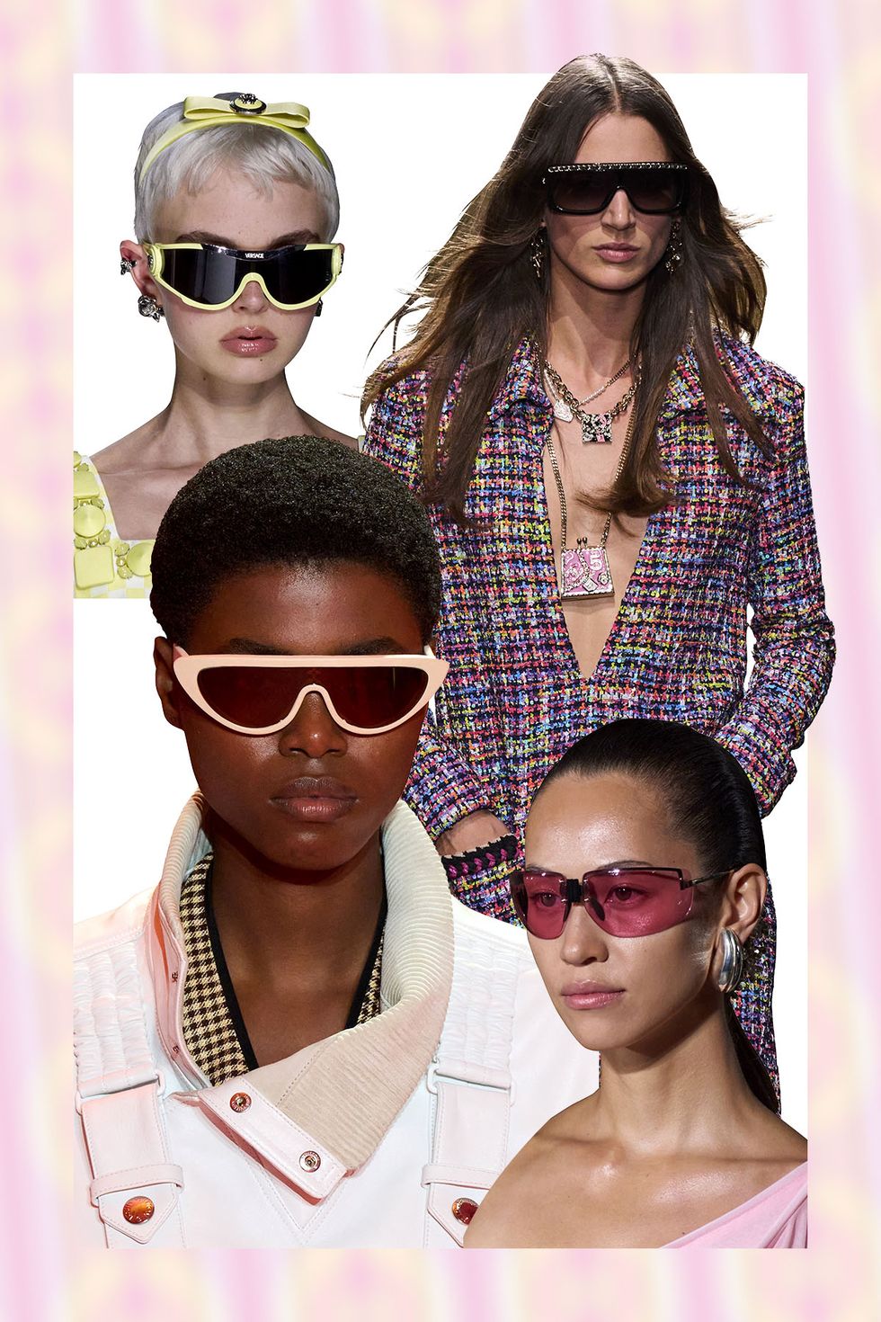 a collage of a woman wearing sunglasses