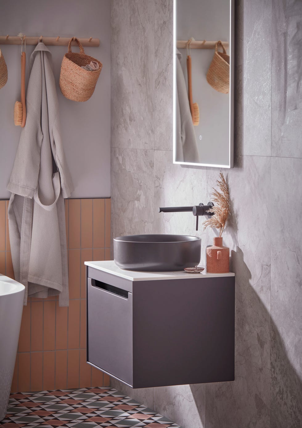 Bathroom with gray closet