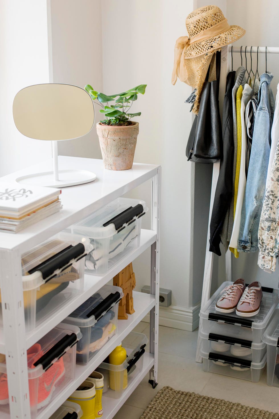 Organized wardrobe area as part of a spring cleaning checklist