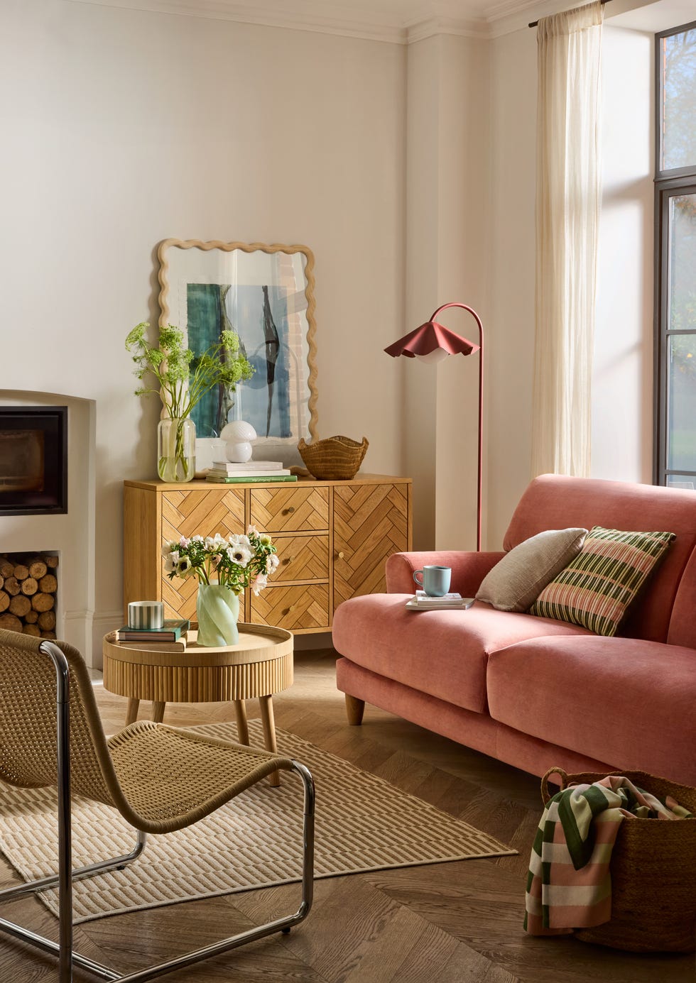 Pink sofa in the living room