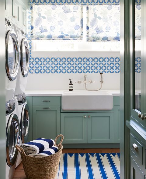 blue preppy laundry room