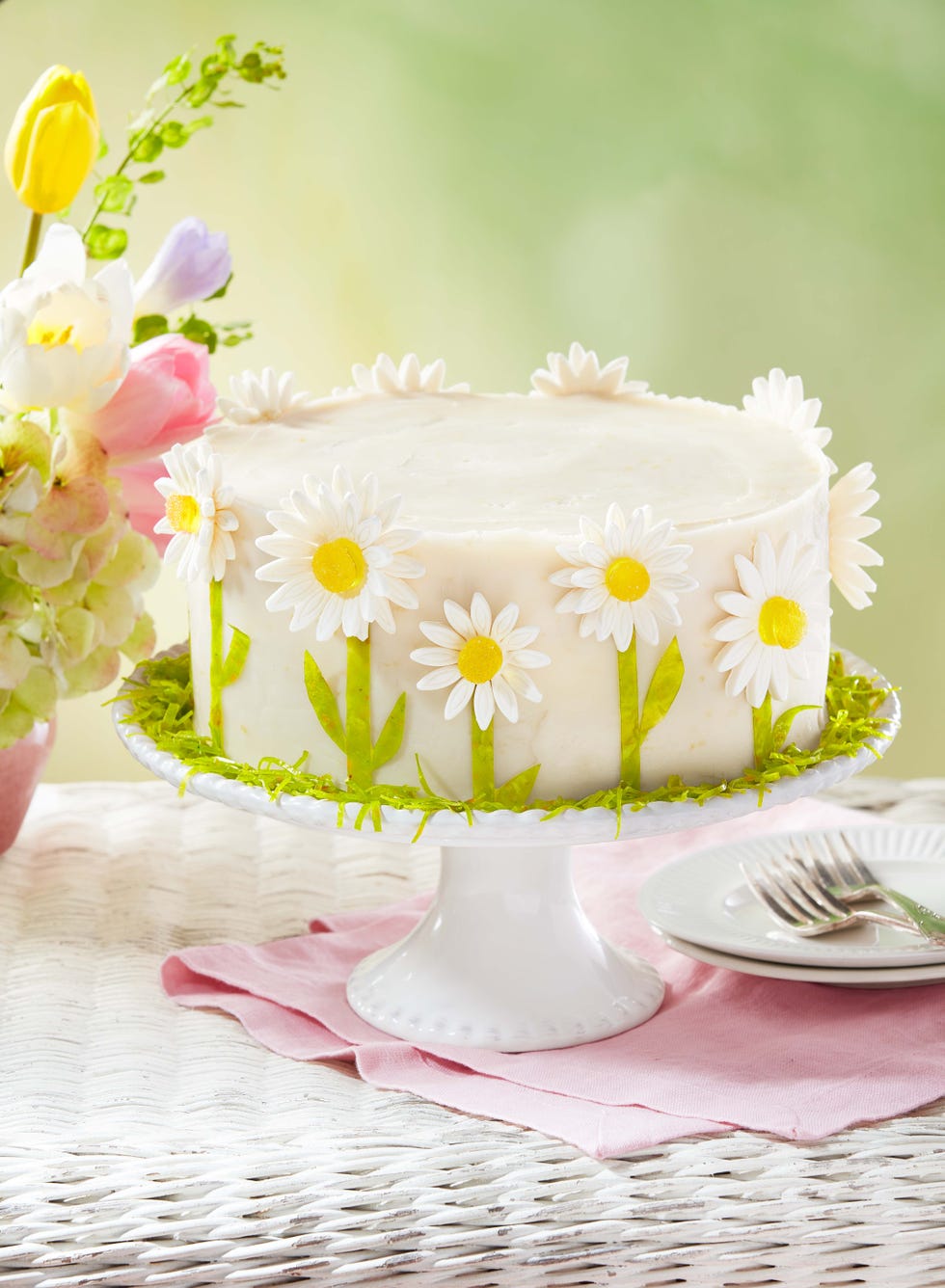spring daisy lemon layer mothers day cake