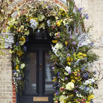 easter decoration, spring  easter themed floral front door display