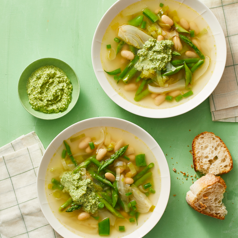 vegetarian soup recipes spring minestrone soup with homemade pesto