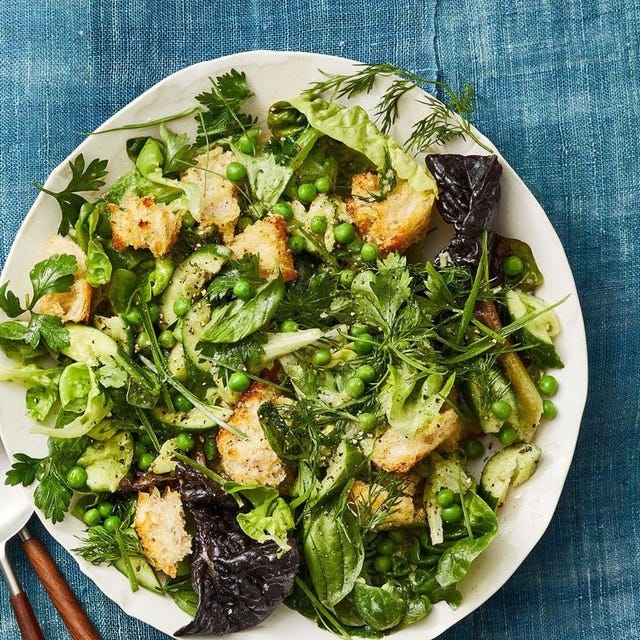 spring panzanella on a plate spring panzanella on a plate