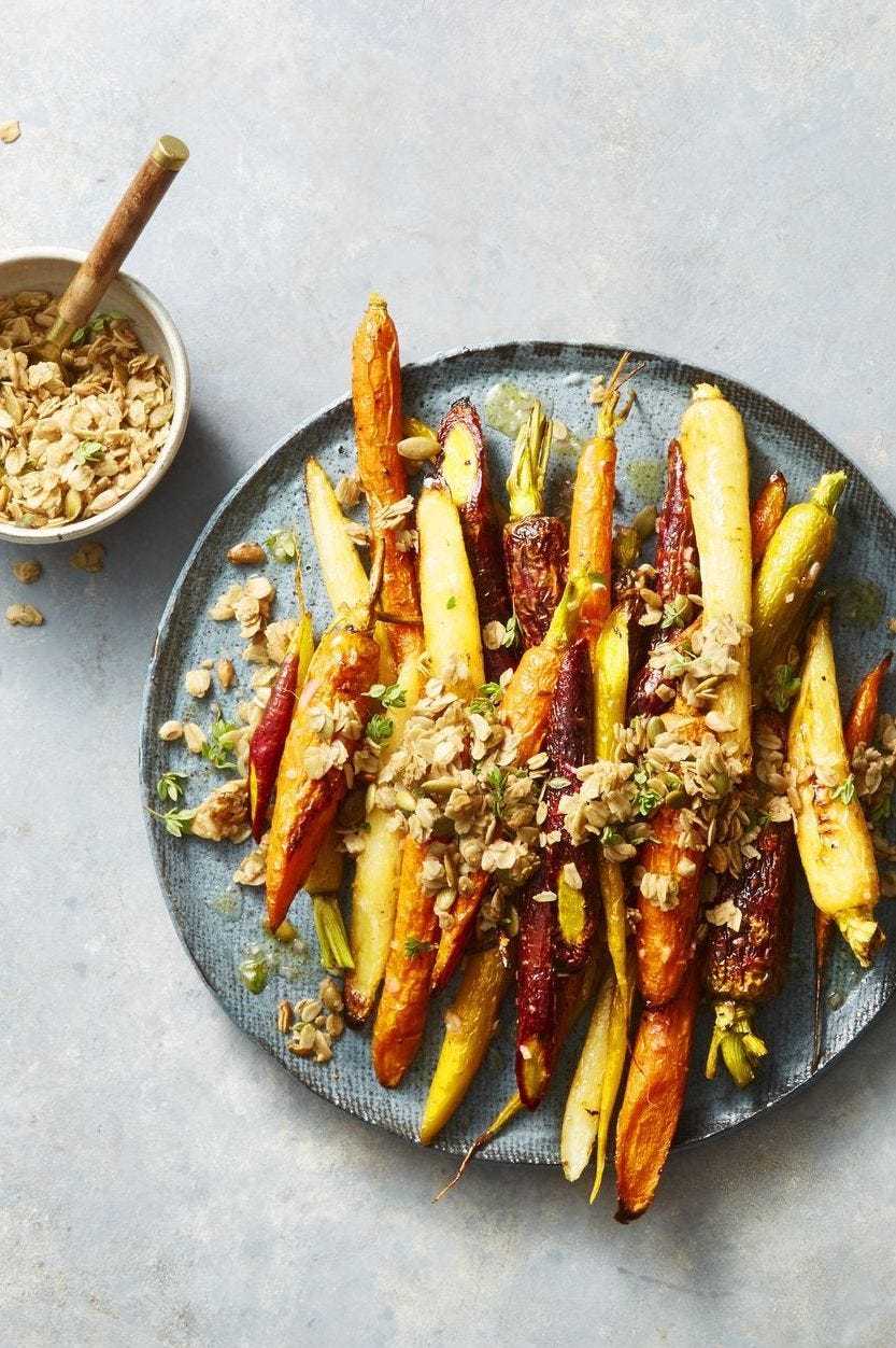 roasted carrots on a blue plate