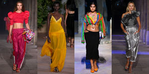 spring summer 2021 fashion trends from the runway including puffy sleeves, sheer, crop tops and glitter
